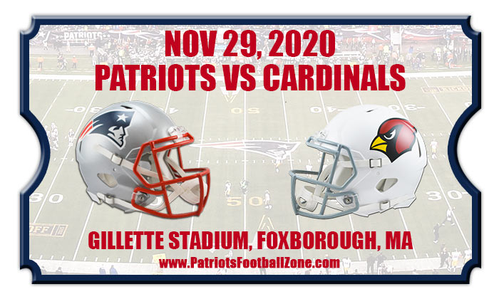 New England Patriots vs Arizona Cardinals Football Tickets | 11/29/20